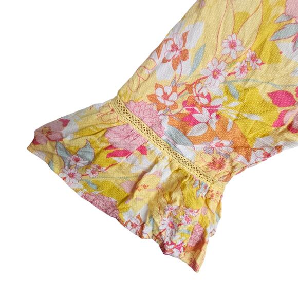 Torrid Top Floral Blouse Women 1X Yellow Bell Sleeve Blouse Embroidered Blouse - Picture 4 of 9